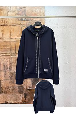 フェンディコピー レザーアップリケスポーツジッパー付きフード付きジャケット