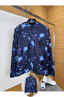 ルイヴィトン 花柄プリントの襟なしスーツジャケット