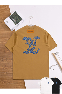 ルイヴィトンスーパーコピー アップリケ刺繍りクルーネック半袖Tシャツ
