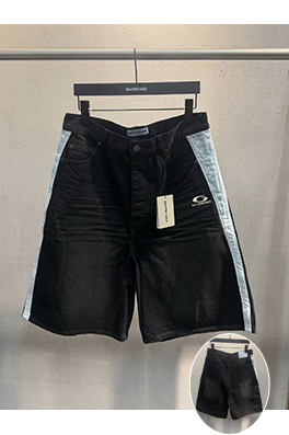 バレンシアガスーパーコピー BALENCIAGA カラーブロックロゴ入りデニムショーツ