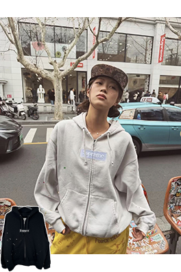 シュプリーム X マルタンマルジェラスーパーコピー SUPREME コラボレーションインクスプラッター刺繍ジップアップパーカー