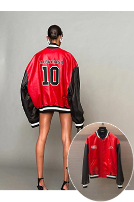 バレンシアガ偽物 BALENCIAGA コラボレーション ブラック＆レッド カラーブロックバッグ No.10 レザージャケット