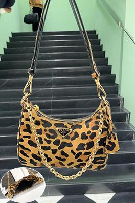 プラダ偽物 Arqué Hobo レディースヒョウ柄ハンドバッグ