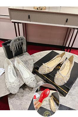 クリスチャンルブタン レディースメッシュ縫いのラインストーンフラットシューズ