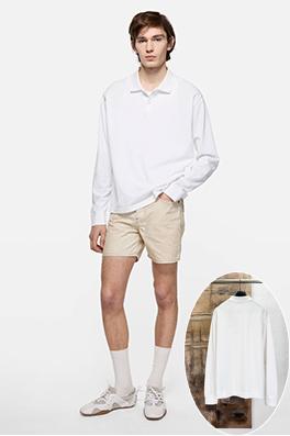アクネストゥディオズ偽物 Acne Studios オフホワイトの長袖ポロシャツ