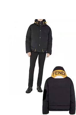 フェンディ偽物 FENDI 新作のカラーブロック蛍光イエローのフード付きダウンジャケット
