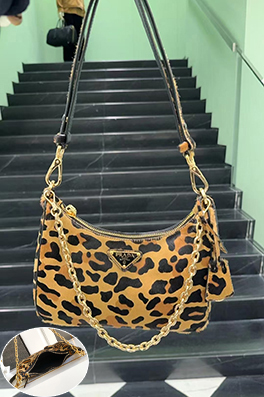 プラダ偽物 Arqué Hobo レディースヒョウ柄ハンドバッグ