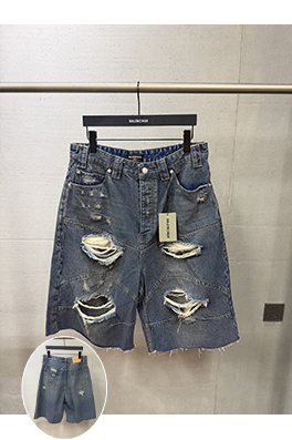 バレンシアガ High Summer ダメージ擦り切れ破れゆったりとしたデニムショートパンツ