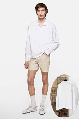 アクネストゥディオズ偽物 Acne Studios オフホワイトの長袖ポロシャツ