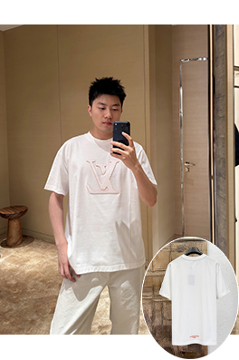 ルイヴィトンコピー LV クラシックなダイダイレーザー刺繍レター半袖Tシャツ