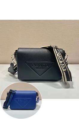 プラダコピー Saffiano クラシック刺繍リボン付きメンズクロスボディバッグ