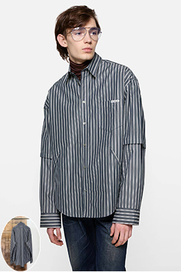 アクネストゥディオズ長袖シャツコピー Acne Studios ロゴ入りダブルスリーブストライプ長袖シャツ