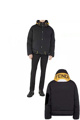 フェンディ偽物 FENDI 新作のカラーブロック蛍光イエローのフード付きダウンジャケット