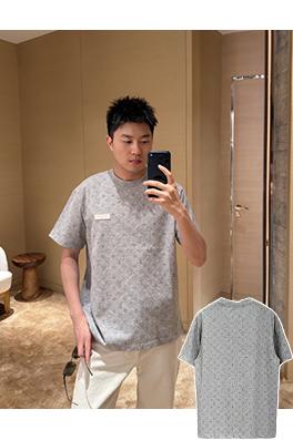 ルイヴィトン半袖Tシャツスーパーコピー レザーロゴ入り反射プリント半袖Tシャツ