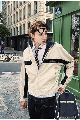 サンローラン Saint Laurent キャンバス地のカラーブロックスタンドカラージップアップジャケット