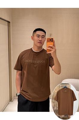 ルイヴィトン アップリケの文字ロゴが刺繍半袖Tシャツ