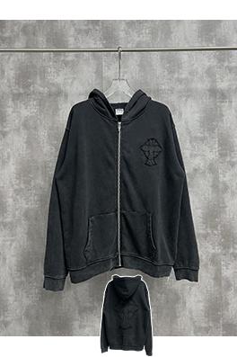 クロムハーツジッパー付きパーカースーパーコピー ウォッシュクロス柄刺繍入りジップアップパーカー