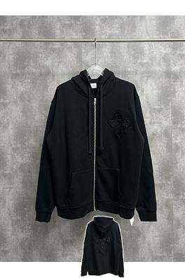 クロムハーツ クラシックウォッシュクロス柄刺繍入りジップアップパーカー