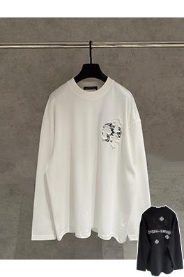 クロムハーツコピー 前面と背面に刺繍入りレトロなダメージ長袖スウェットシャツ