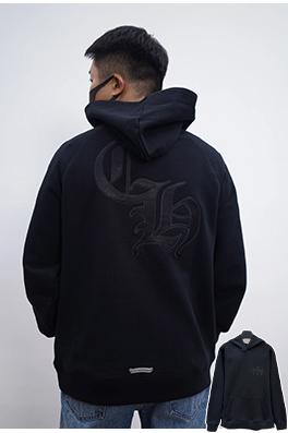 クロムハーツパーカースーパーコピー 新モデル刺繍ロゴ入りの黒いフード付きスウェットシャツ