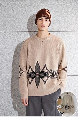 ルイヴィトンクルーネックセーターコピー 三つの花柄クルーネックセーター