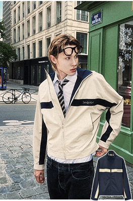 サンローラン Saint Laurent キャンバス地のカラーブロックスタンドカラージップアップジャケット
