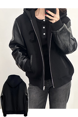 セリーヌスーパーコピー 袖レザー切り替えフード付きアウター