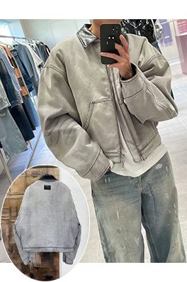 アクネストゥディオズ偽物 Acne Studios クラシックなレザーカラーのダメージデニムコットンジャケット