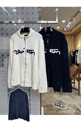 ルイヴィトン 刺繍入りレターカラーのジップアップカーディガンセーター