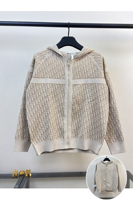 ディオールコピー 両面リバーシブル・カシミヤ・モノグラム刺繍ロゴポケット付きニット・ジップアップ・フーディー