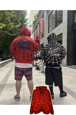 シュプリーム コラボモデル 裏起毛スパイダーウェブ柄ジップアップフーディー
