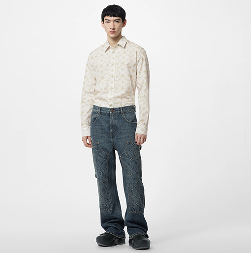 ヴィトンシャツ コピー  Louis Vuitton 今季のマストアイテム！モノグラムサンド柄コットンロングスリーブシャツ