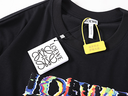 ロエベ ロゴ刺繍のカラフルなラウンドネック短袖Tシャツ