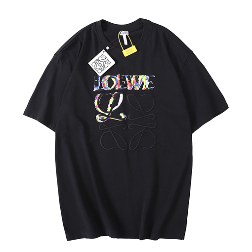 ロエベ ロゴ刺繍のカラフルなラウンドネック短袖Tシャツ