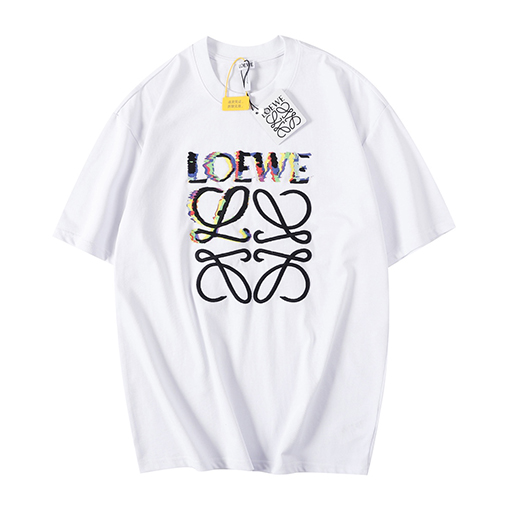 ロエベ ロゴ刺繍のカラフルなラウンドネック短袖Tシャツ