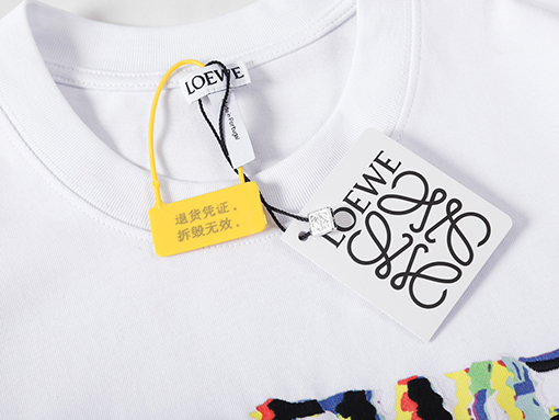 ロエベ ロゴ刺繍のカラフルなラウンドネック短袖Tシャツ