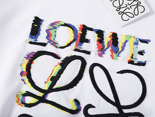 ロエベ ロゴ刺繍のカラフルなラウンドネック短袖Tシャツ