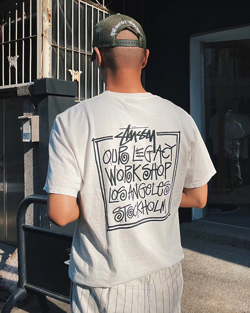 ステューシー   半袖Tシャツ スーパーコピー STUSSY X OUR LEGACY コラボ✦ DOT PIGMENT DYED TEEボックス文字プリント