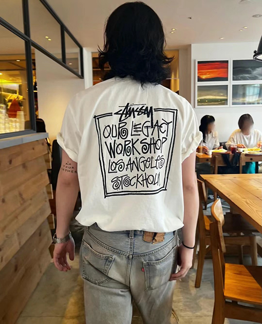 ステューシー   半袖Tシャツ スーパーコピー STUSSY X OUR LEGACY コラボ✦ DOT PIGMENT DYED TEEボックス文字プリント