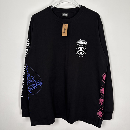 ステューシー長袖 Tシャツスーパーコピー　STUSSY グラフィティパターンのダブルSロングスリーブTシャツ