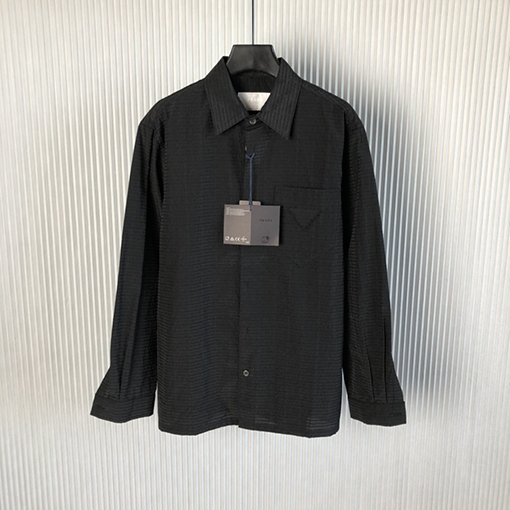プラダ シャツスーパーコピー PRADA柄フルプリント長袖シャツ 伝統的な前ポケット付き
