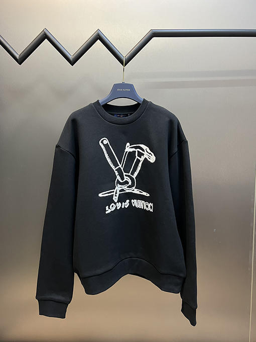 ヴィトン スウェットTシャツ   Louis Vuittonスーパーコピー パターン刺繍スウェットTシャツ