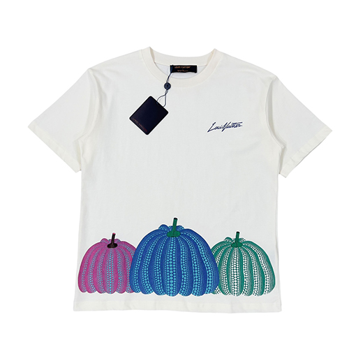 ヴィトン 半袖Tシャツスーパーコピー  Louis Vuitton x Yayoi Kusama 裾の南瓜プリントショートスリーブ