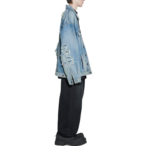 バレンシアガ  デニムジャケット ウォッシュアウト加工とダメージデザインのオーバーサイズデニムジャケット  Gジャン