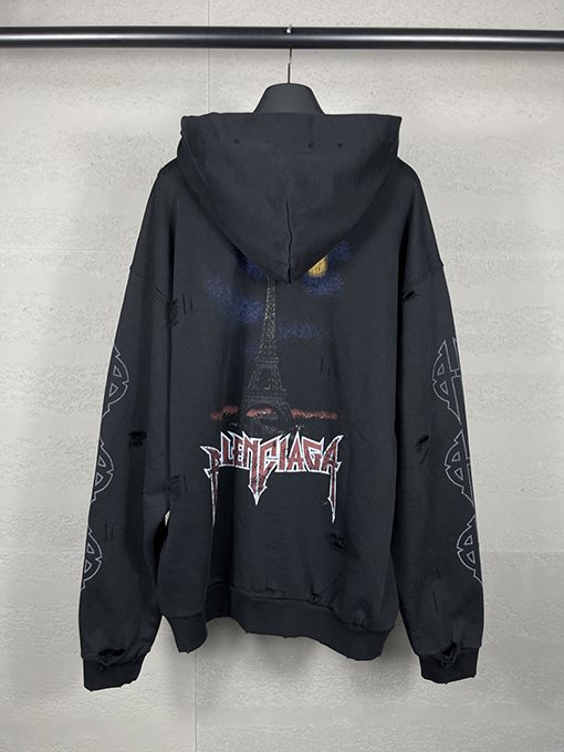 バレンシアガ エッフェル塔のラウンドネックプリントパーカー