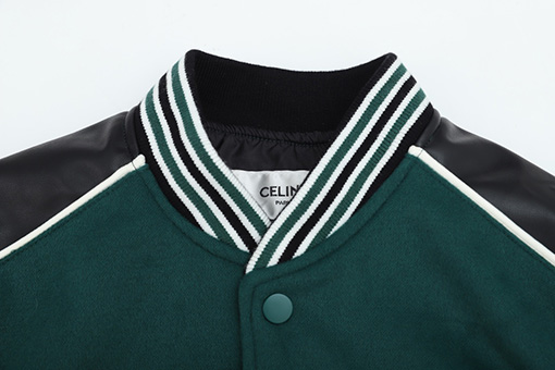 セリーヌ  ジャケットアウターCELINEスーパーコピー  羊毛混紡とレザーのパッチワークスリーブシャツ