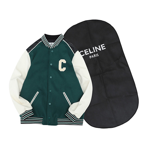 セリーヌ  ジャケットアウターCELINEスーパーコピー  羊毛混紡とレザーのパッチワークスリーブシャツ
