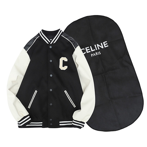 セリーヌ  ジャケットアウターCELINEスーパーコピー  羊毛混紡とレザーのパッチワークスリーブシャツ