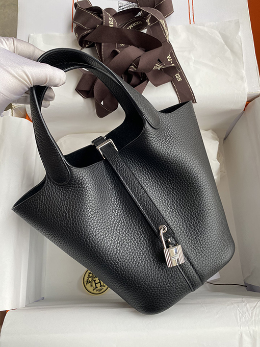 エルメス Picotin 18 cmブラックゴールドシルバーバックルバッグ