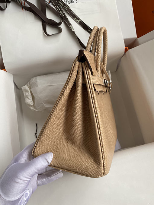 エルメス バーキン 25 アプリコット色25 cm輸入トカゲ革シルバーバックルハンドバッグ